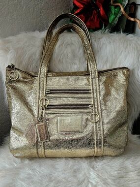 Gold Metallic Poppy Totebag Purse Handbag